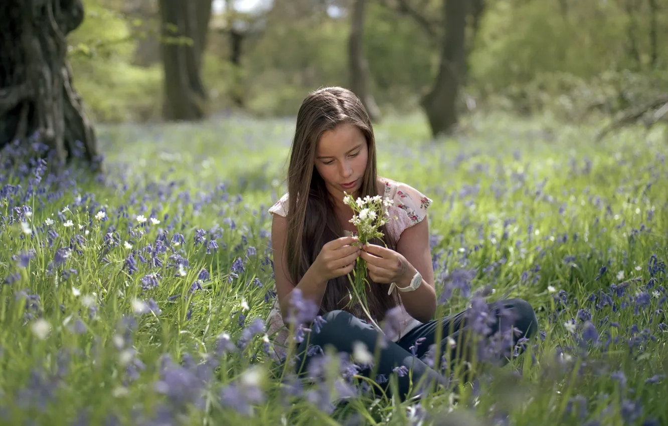 Photo wallpaper girl, flowers, nature