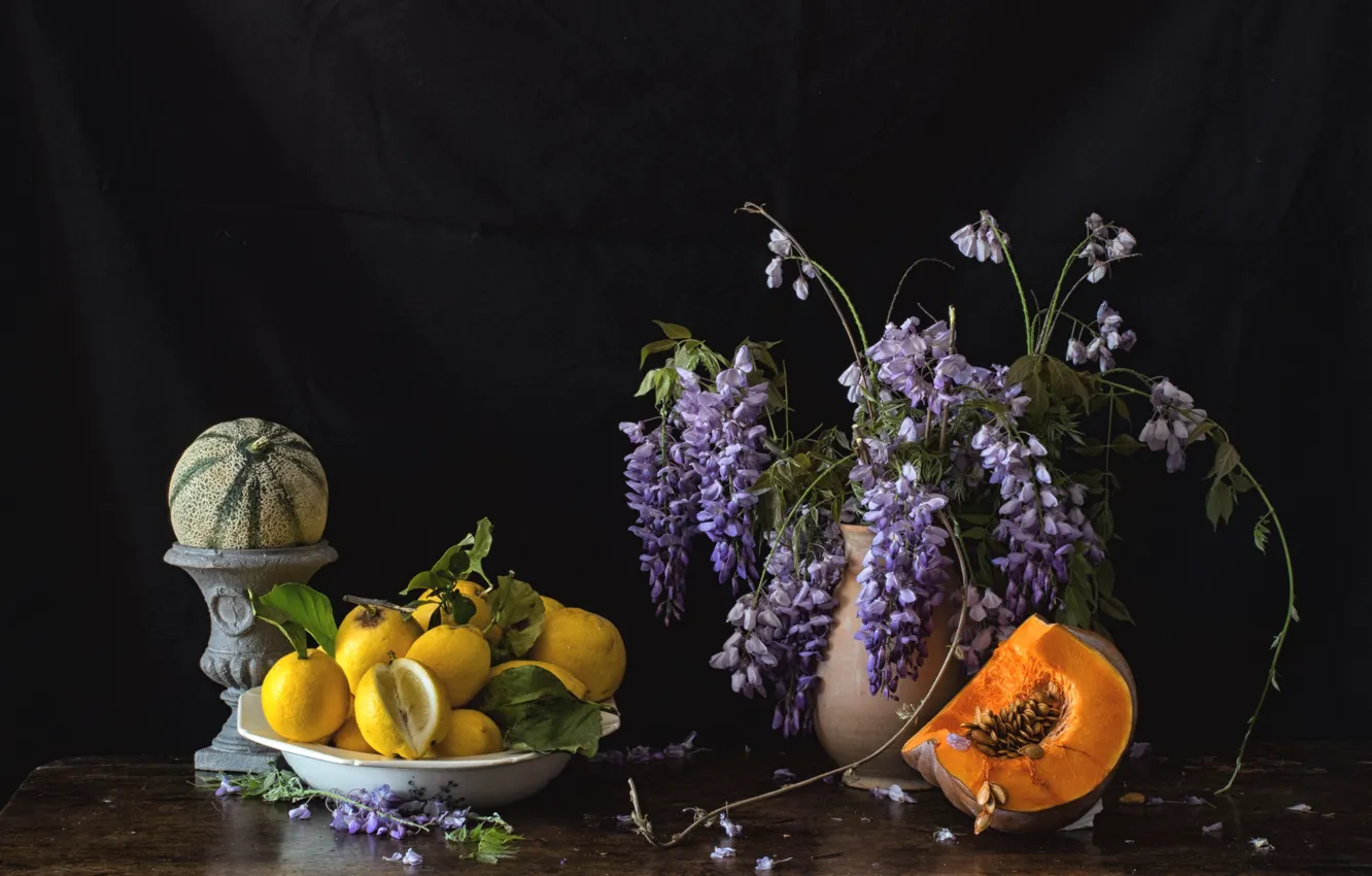 Photo wallpaper lemon, pumpkin, melon, Wisteria