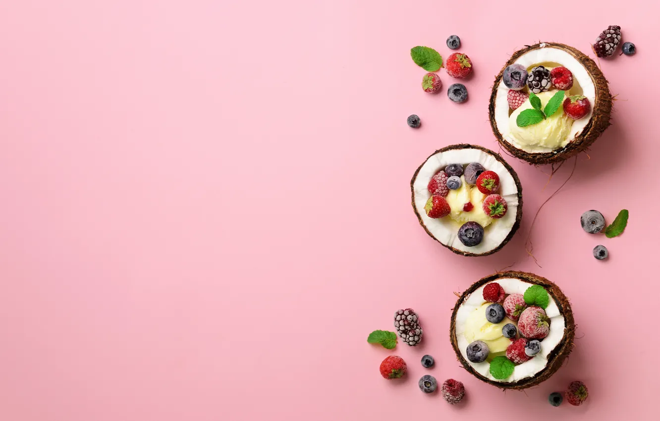 Photo wallpaper berries, ice cream, dessert, coconut