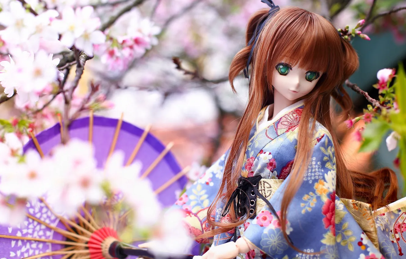 Photo wallpaper umbrella, toy, Japanese, doll, national