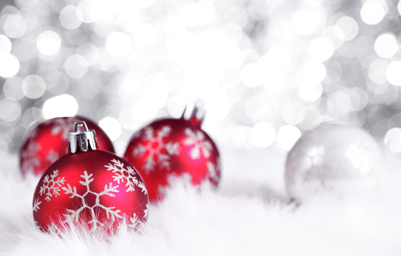 Photo wallpaper snow, balls, toy, new year