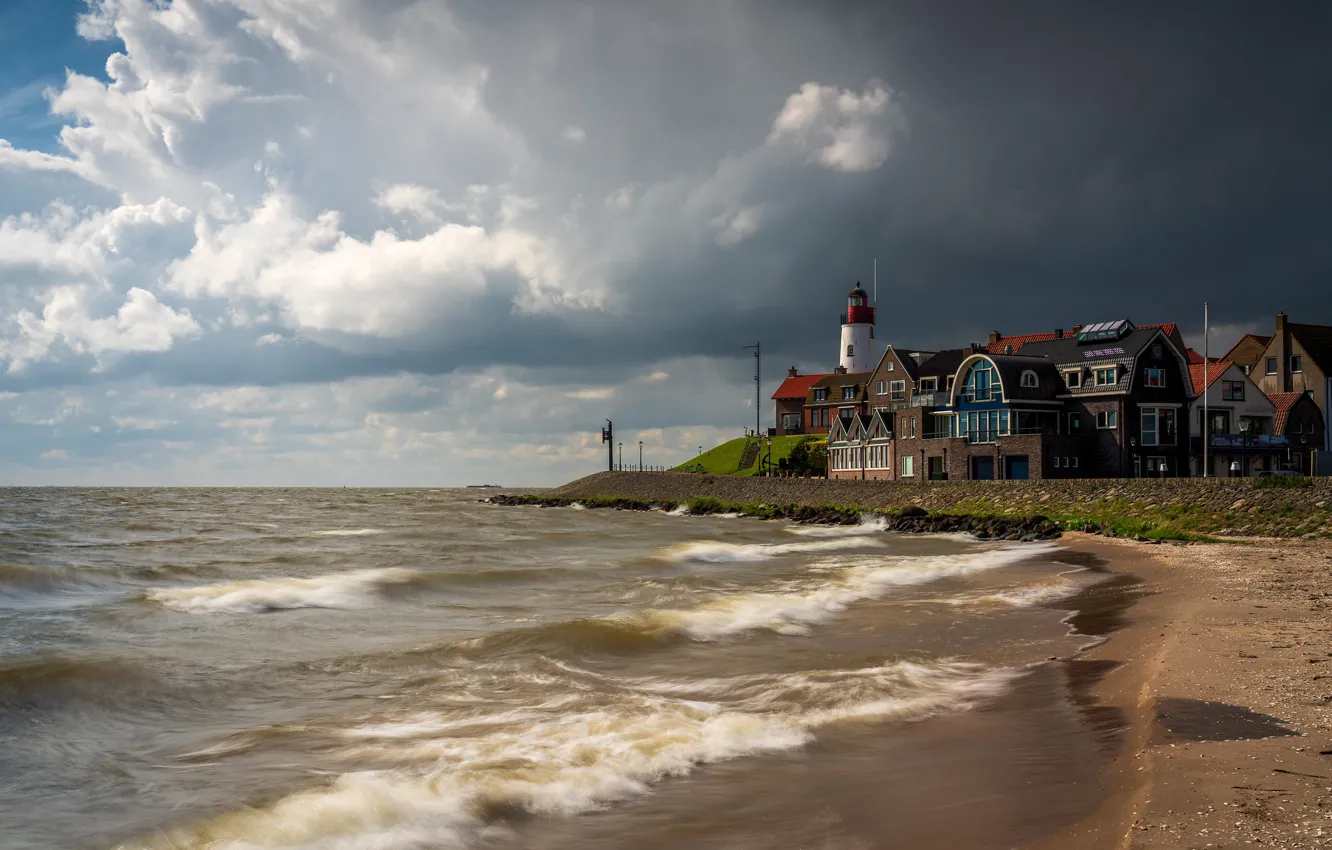 Photo wallpaper lake, coast, lighthouse, building, home, Netherlands, Nederland, IJsselmeer