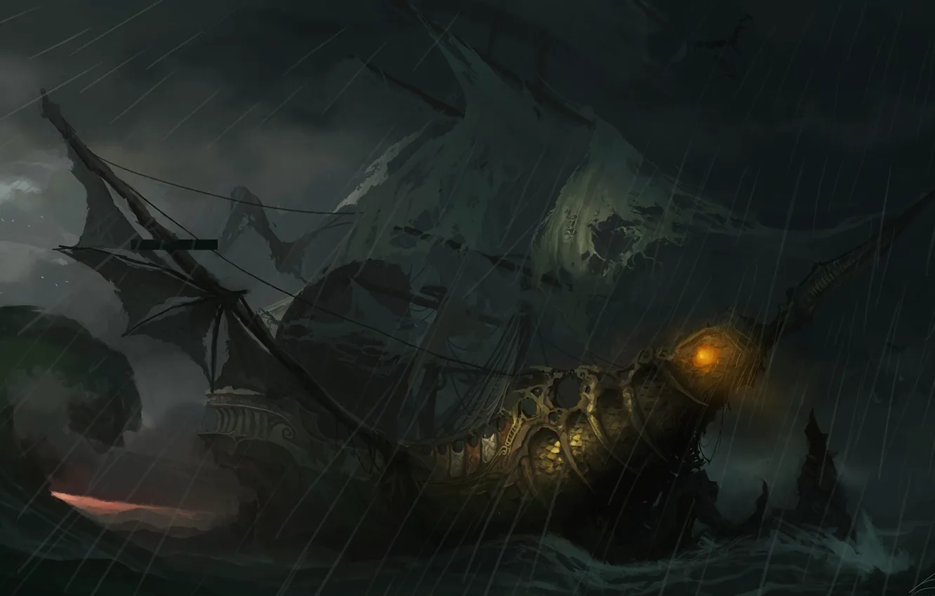 Photo wallpaper light, storm, wave, ship, art, sails