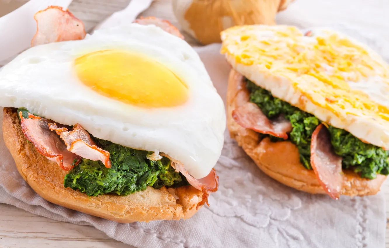 Photo wallpaper Breakfast, scrambled eggs, eggs, breakfast, sandwiches, sandwiches