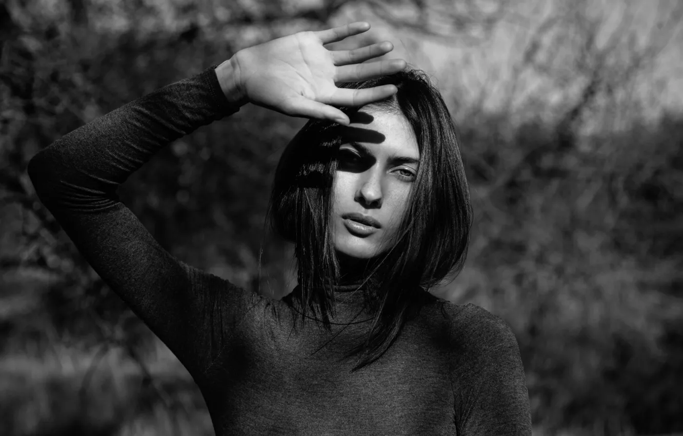 Photo wallpaper girl, hair, portrait, black and white
