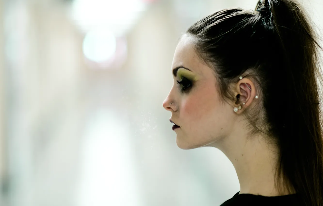 Photo wallpaper girl, woman, model, piercing, female, make-up, earrings