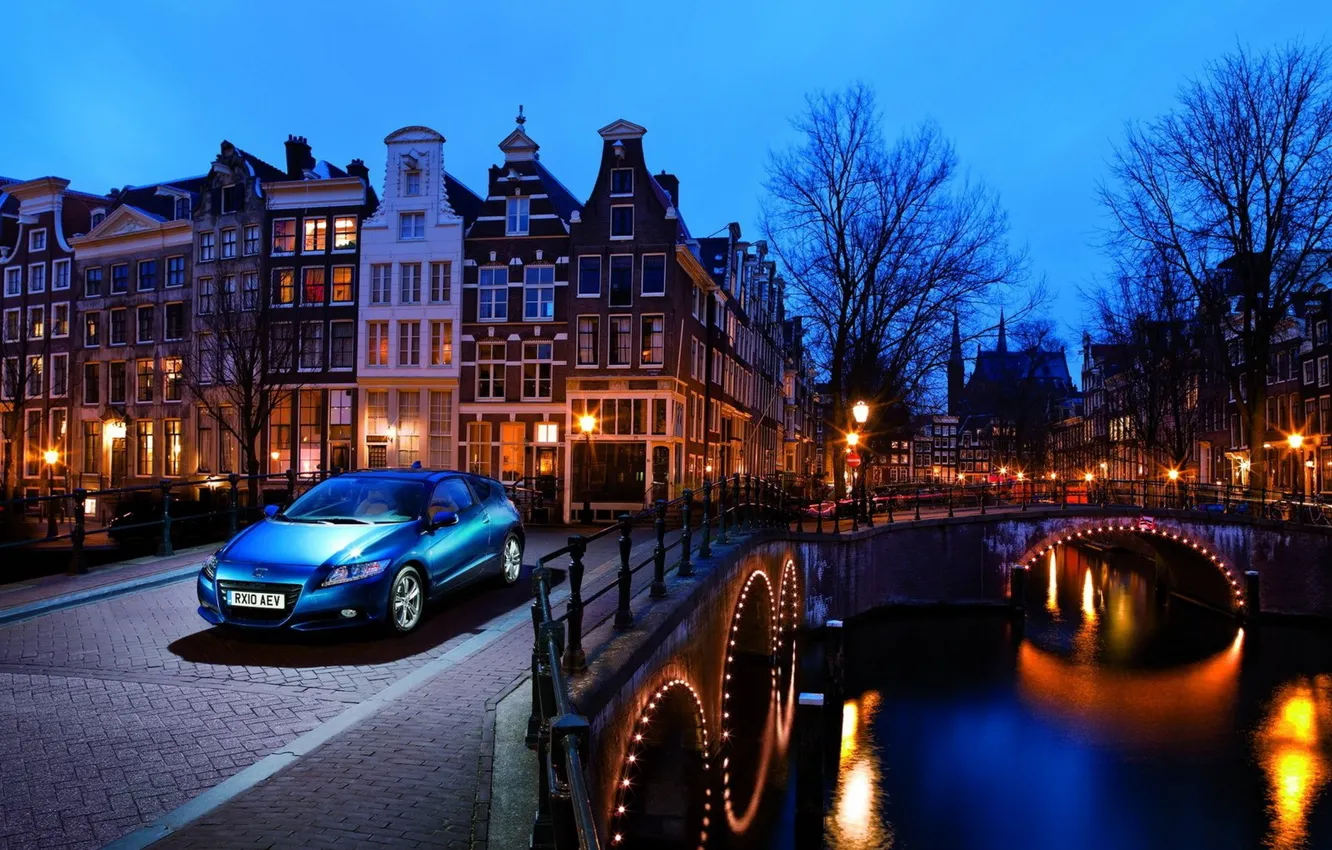 Photo wallpaper bridge, river, home, the evening, Honda-CR-Z