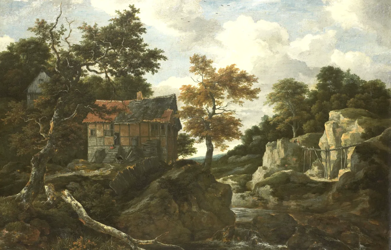Photo wallpaper oil, picture, canvas, Jacob van Ruisdael, Rocky Landscape