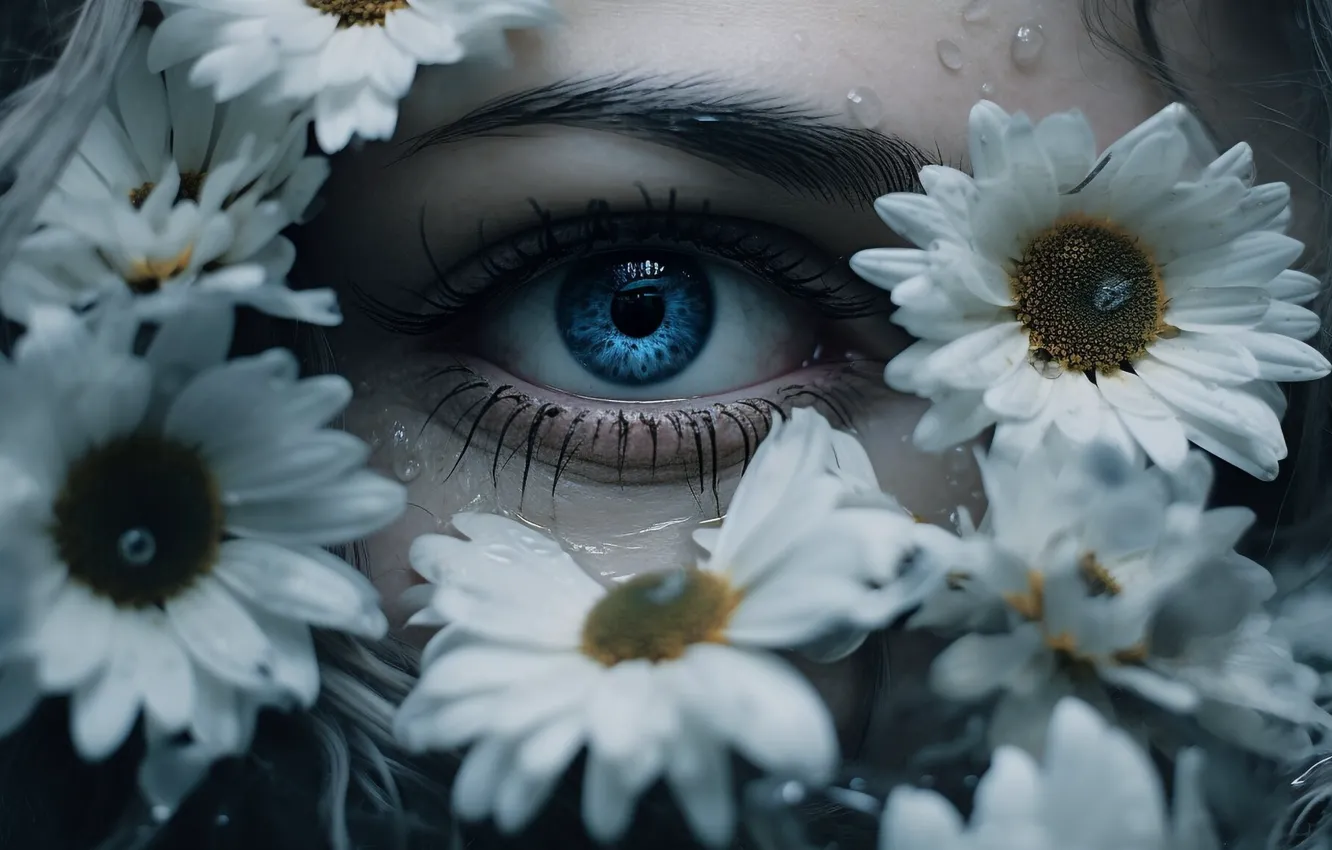 Photo wallpaper look, girl, flowers, digital art, AI art, The Art of Artificial Intelligence, neural network