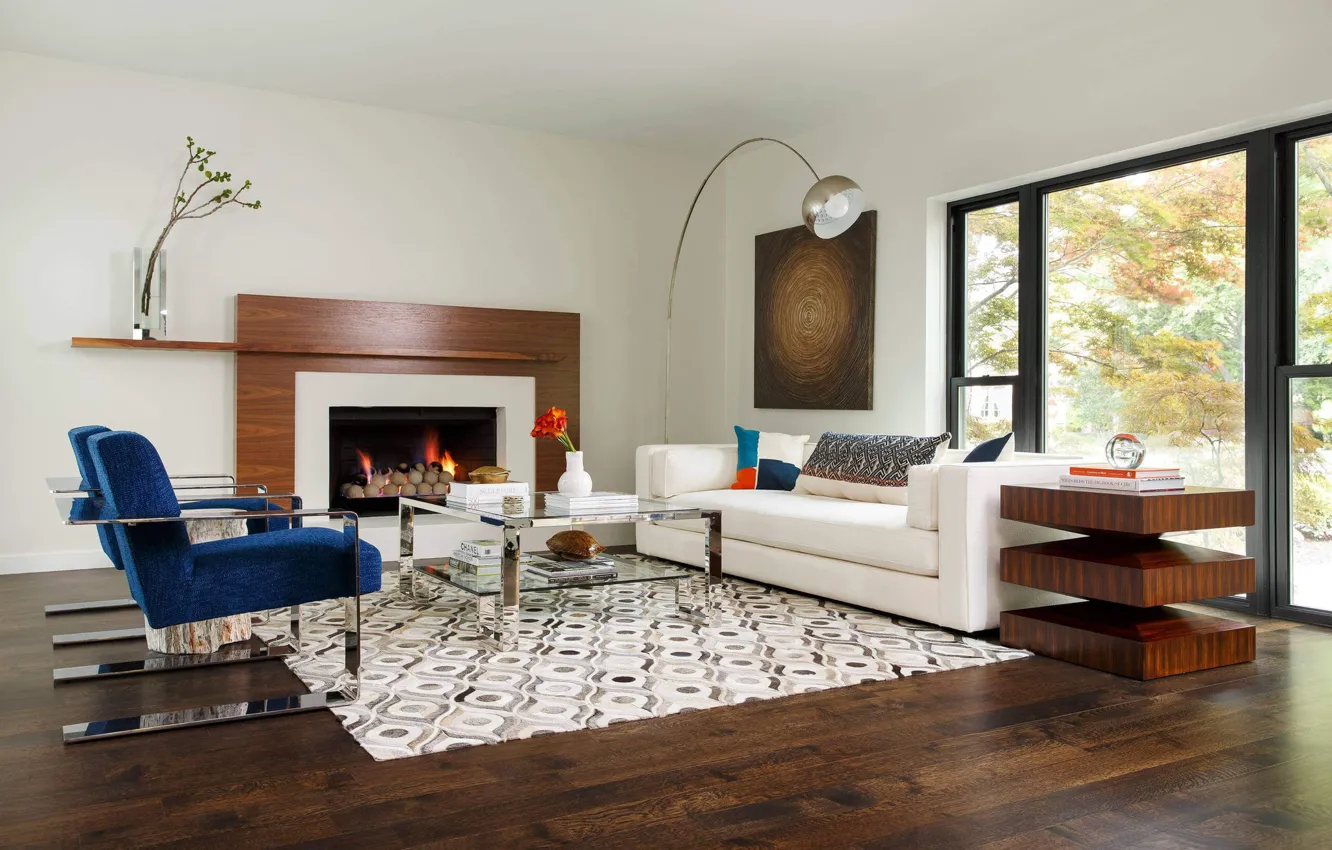 Photo wallpaper room, interior, fireplace, living room, Highland Park Residence