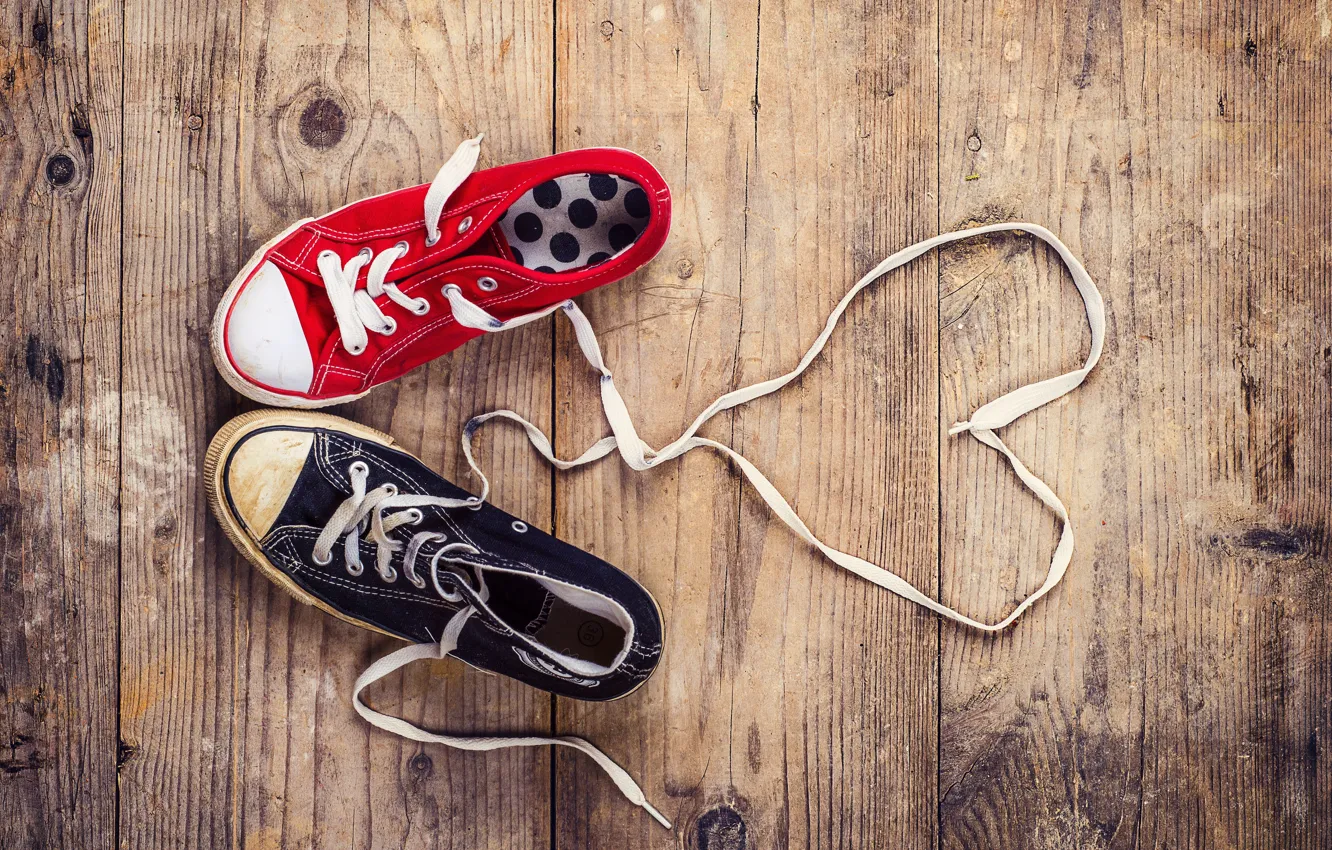 Photo wallpaper heart, sneakers, laces
