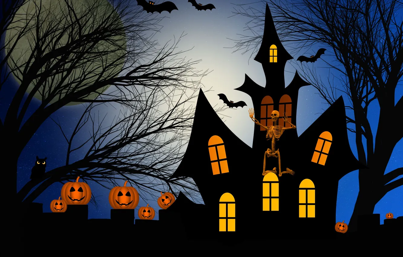 Photo wallpaper night, home, pumpkin, Halloween, 31 Oct