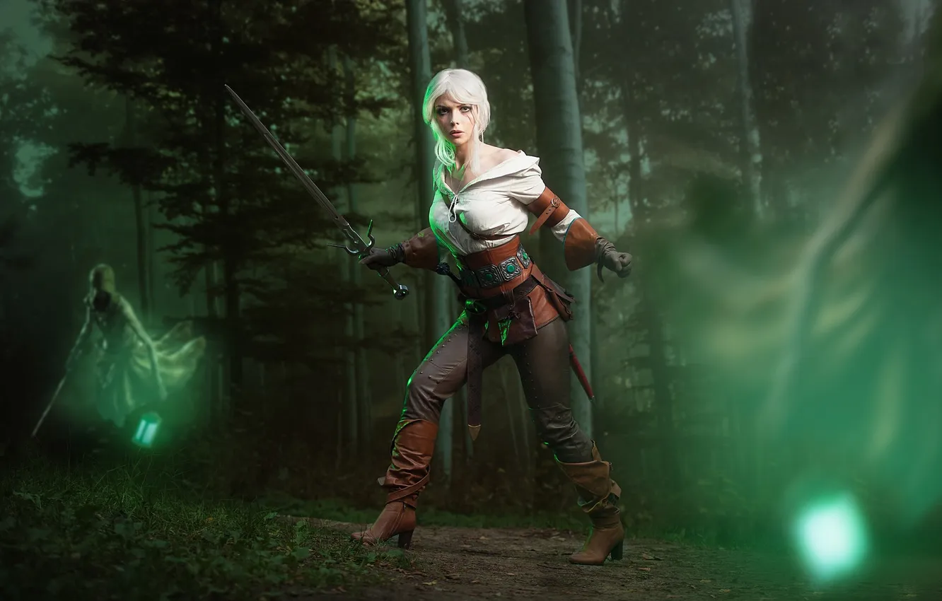Photo wallpaper forest, sword, costume, ghosts, The Witcher, the heroine, The Witcher 3: Wild Hunt, CRIS