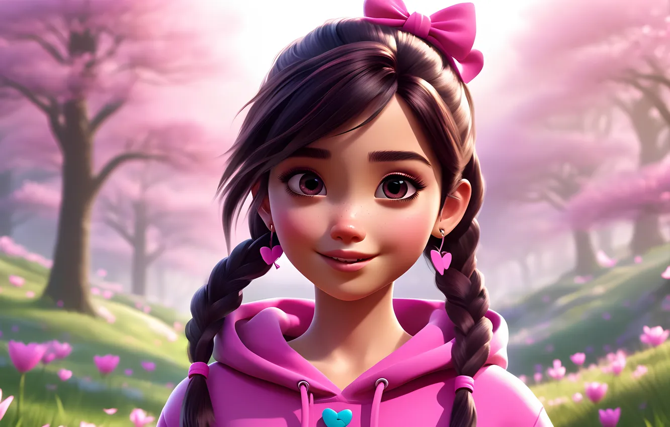 Photo wallpaper forest, joy, happiness, smile, tenderness, earrings, Sakura, girl