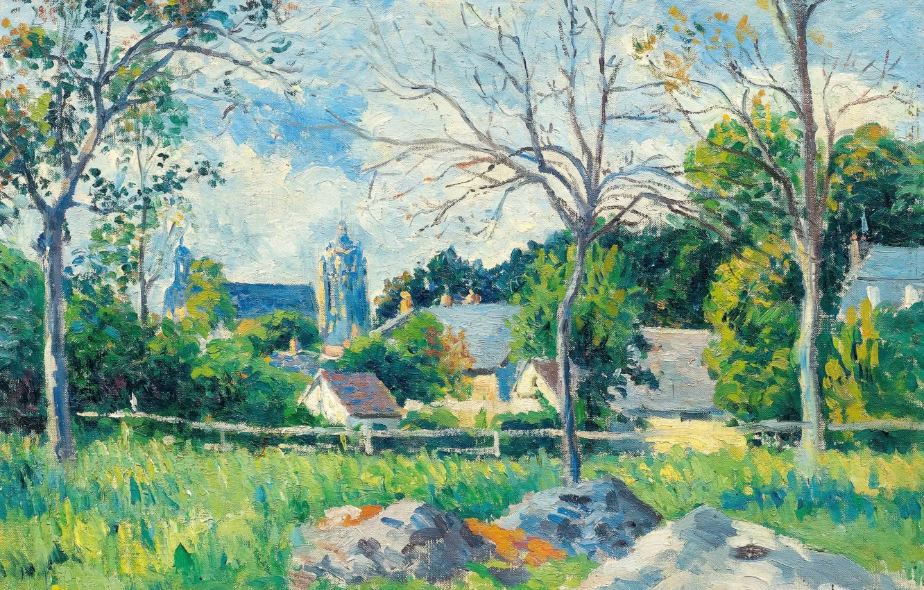 Photo wallpaper 1896, French Neo-impressionist artist, Maximilien Luce, French artist-neo -, Maximilien Luce, The Village through the …