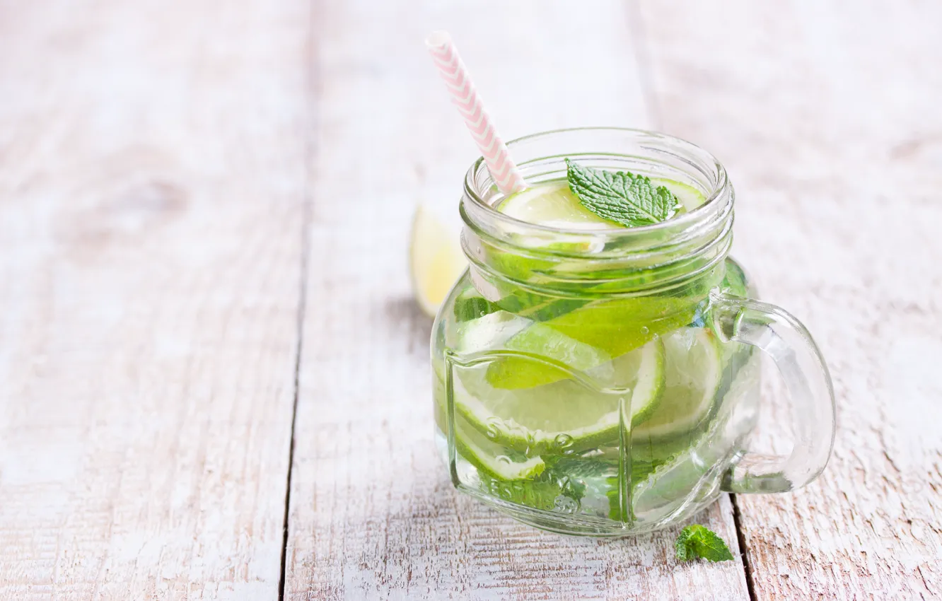 Photo wallpaper ice, cocktail, lime, drink, Mojito