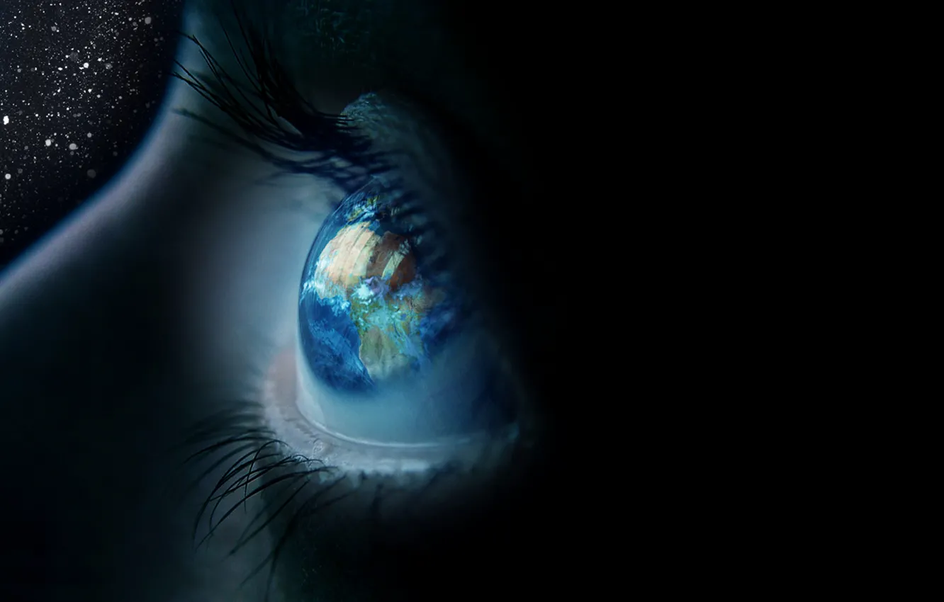 Photo wallpaper reflection, planet, eyes. Earth