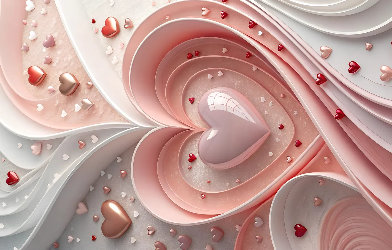 Photo wallpaper wave, love, line, holiday, heart, hearts, pink, Valentine's day