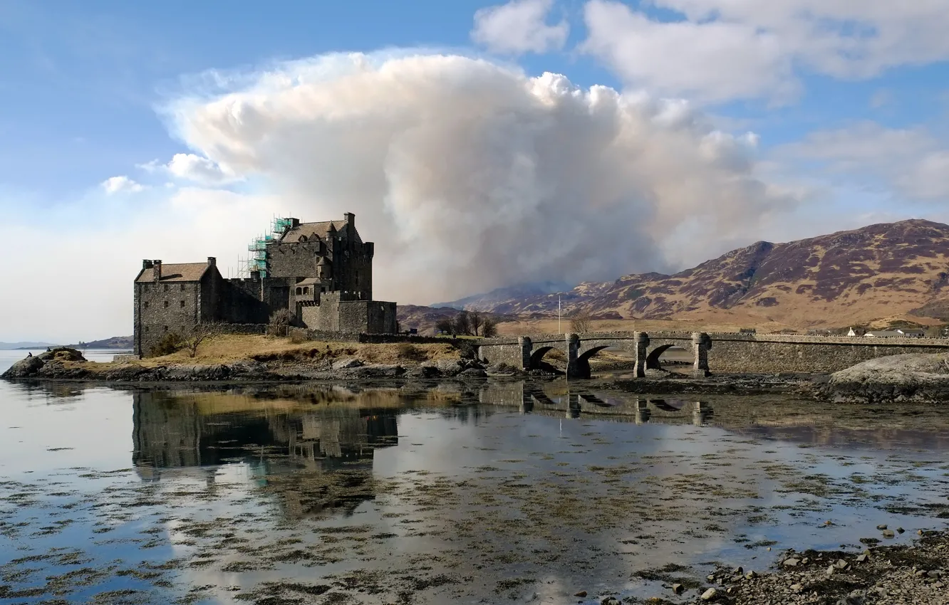 Photo wallpaper landscape, bridge, castle, Scotland, Dornie