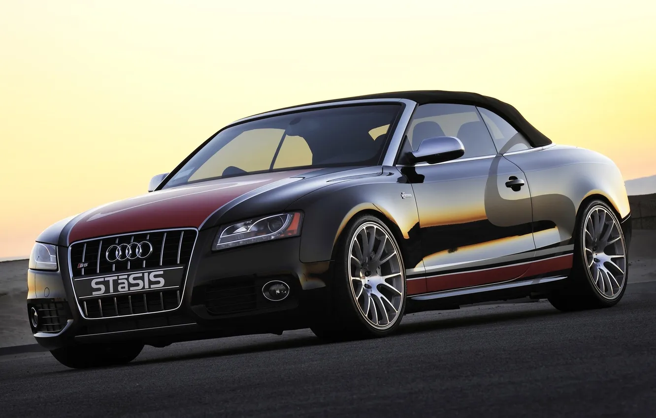 Photo wallpaper Audi, Sunset, The sky, The evening, Auto, Road, Audi, Convertible