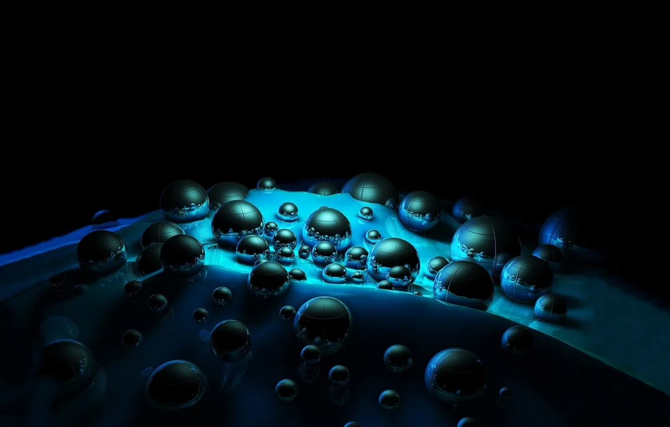 Photo wallpaper wave, darkness, reflection, balls, the volume
