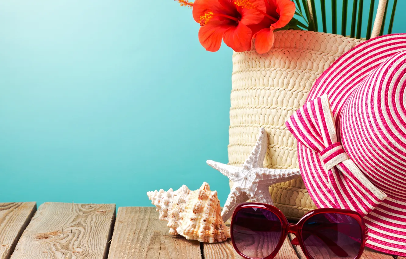 Photo wallpaper beach, summer, stay, hat, glasses, summer, beach, vacation