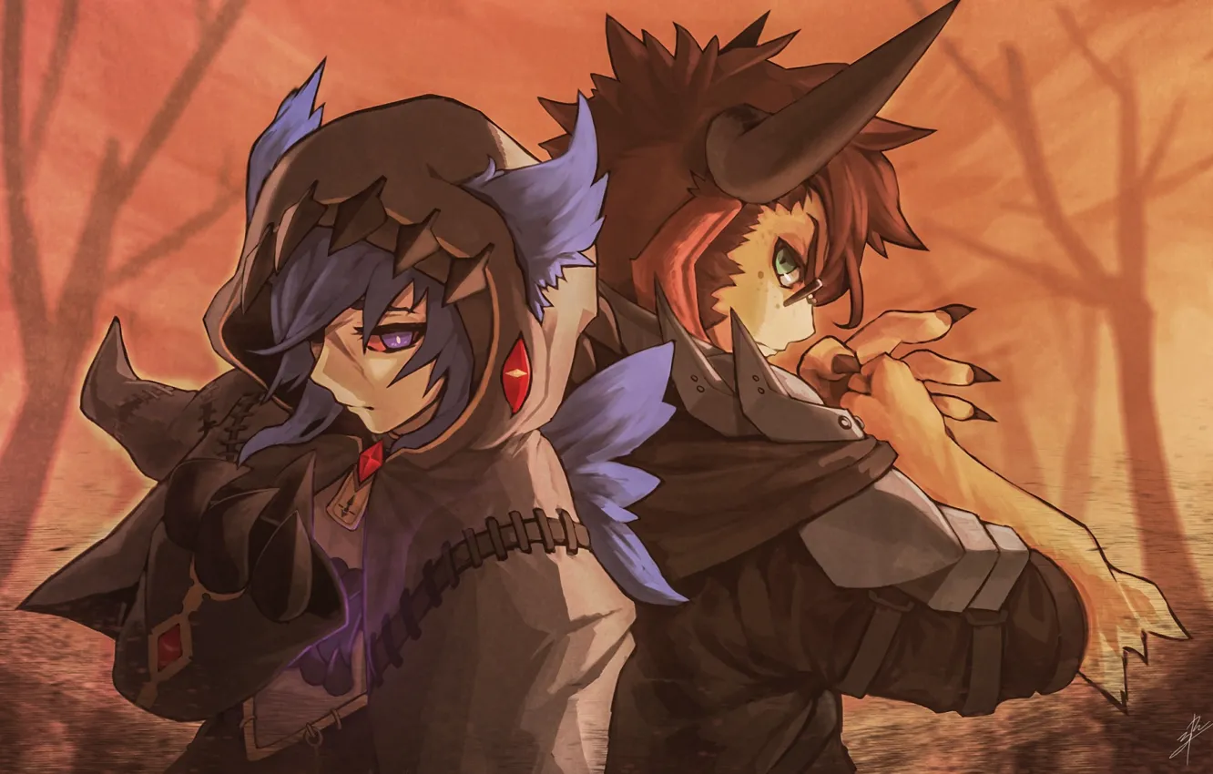 Photo wallpaper girl, wolf, hood, guy, Zhao-P, by Zhao-P