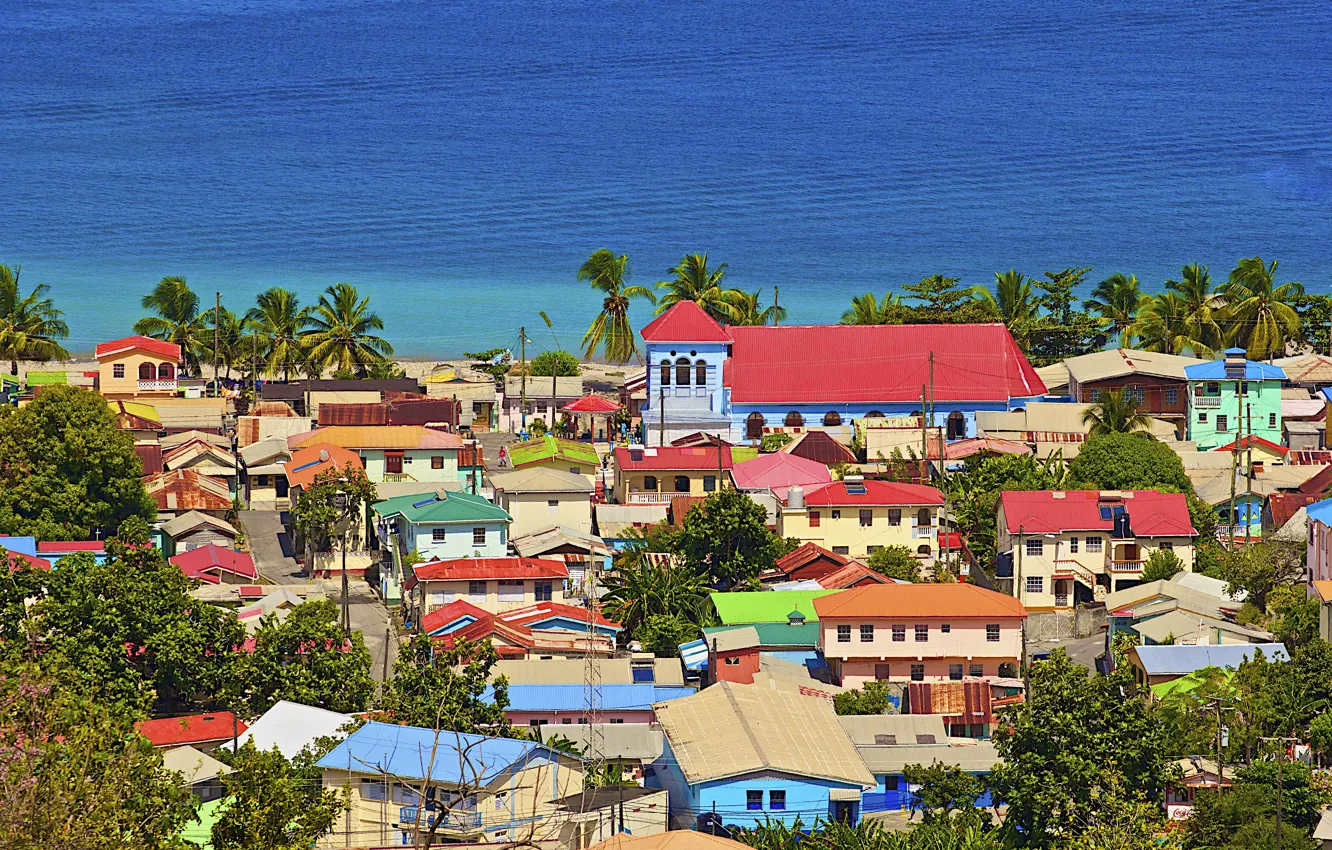 Photo wallpaper the city, palm trees, the ocean, Caribbean