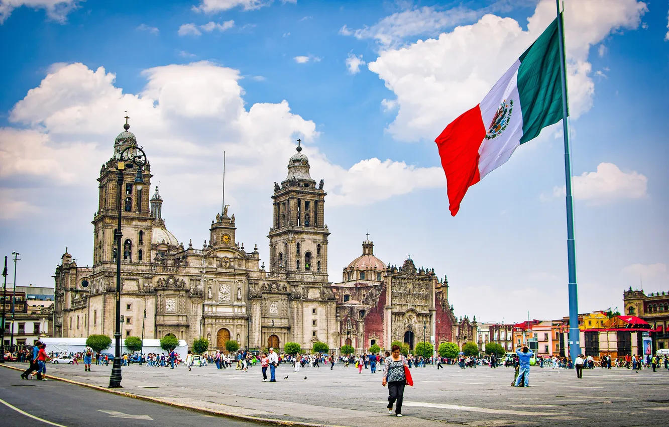 Photo wallpaper Mexico, landscape, panorama, old, Mexican, Plaza, Landmark, Mexico City