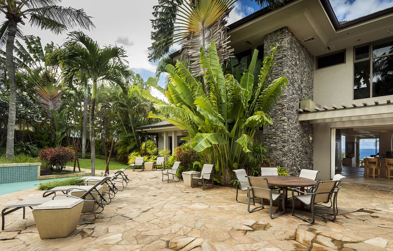 Photo wallpaper pool, garden, home, luxury, hawaii, palm, maui