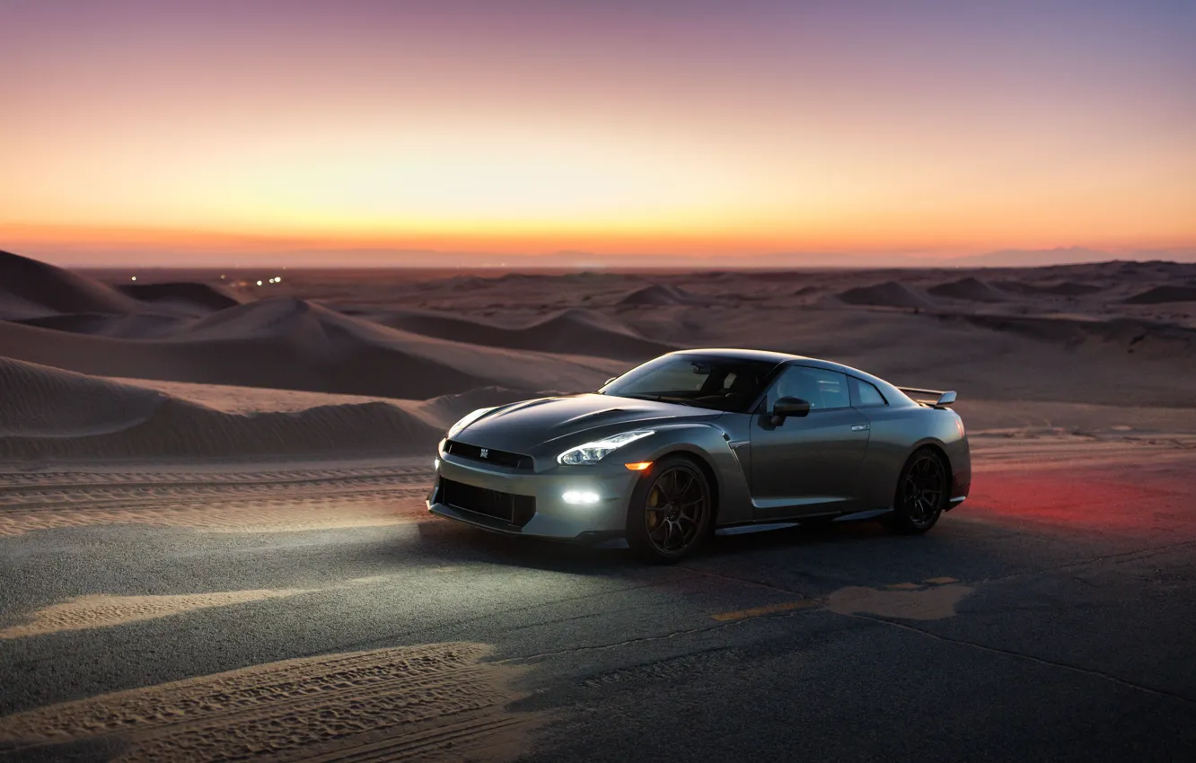 Photo wallpaper car, light, Nissan, GT-R, desert, beauty, R35, sand dunes