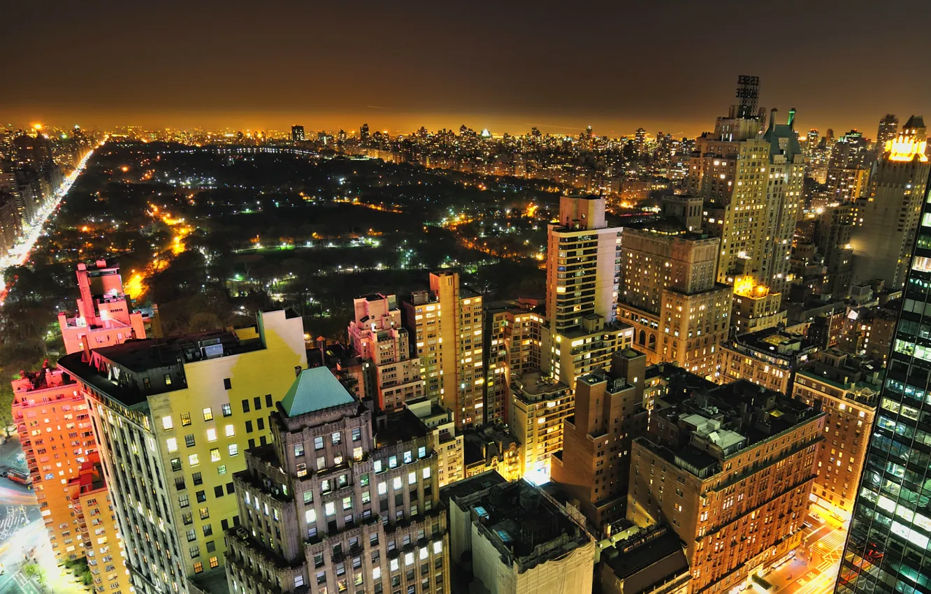Photo wallpaper night, city, the city, Park, Wallpaper, New York, night, New York