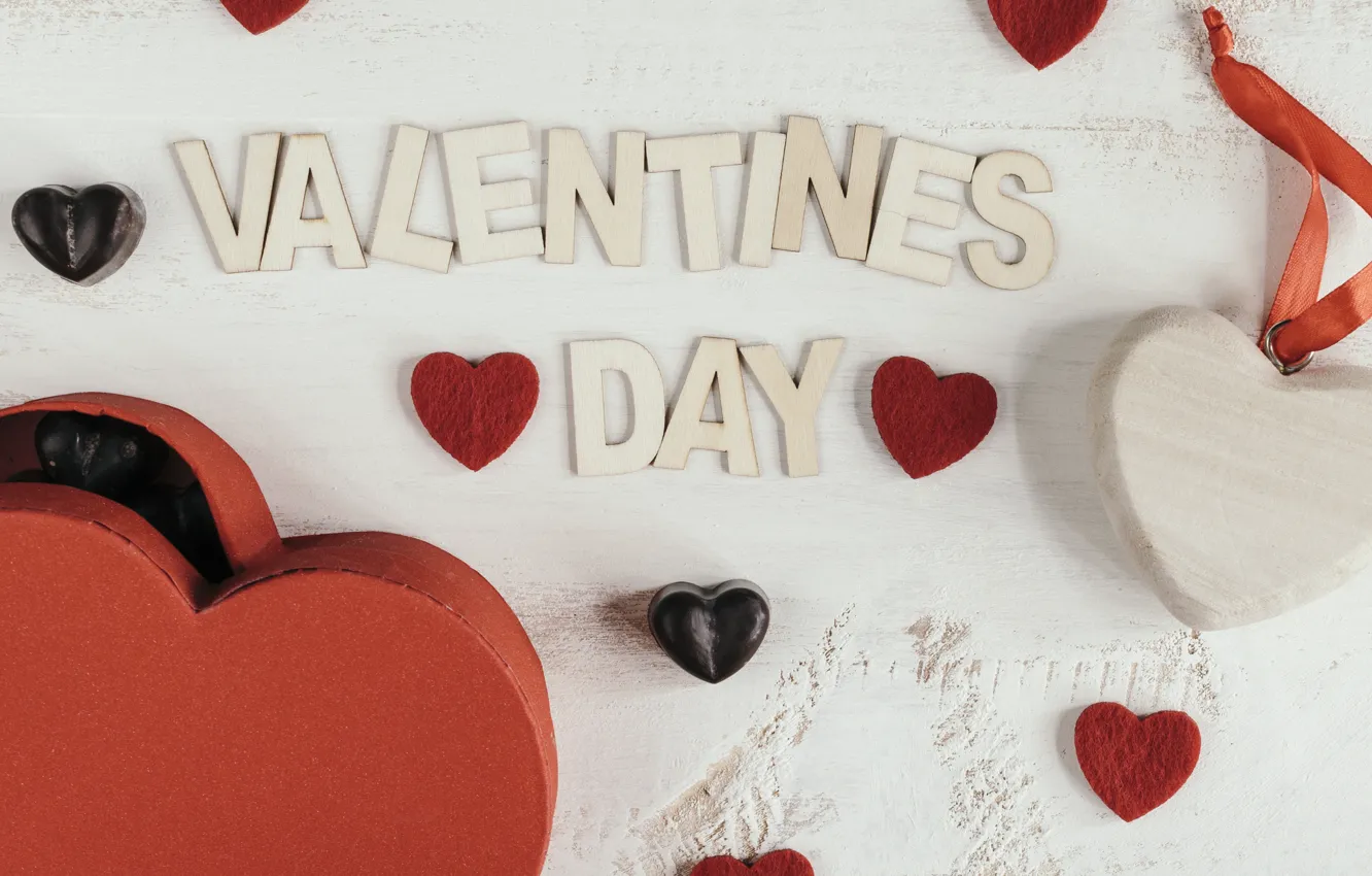 Photo wallpaper holiday, hearts, box, candy, letters, Valentine's day