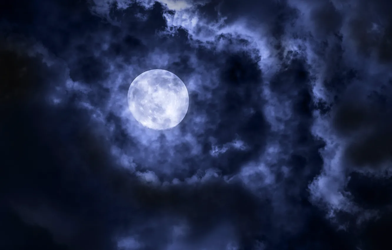 Photo wallpaper moon, clouds, satellite