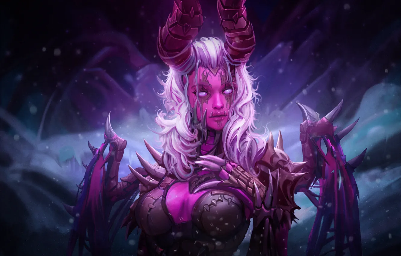 Photo wallpaper girl, fiction, darkness, the demon, art, horns, fantasy, dead