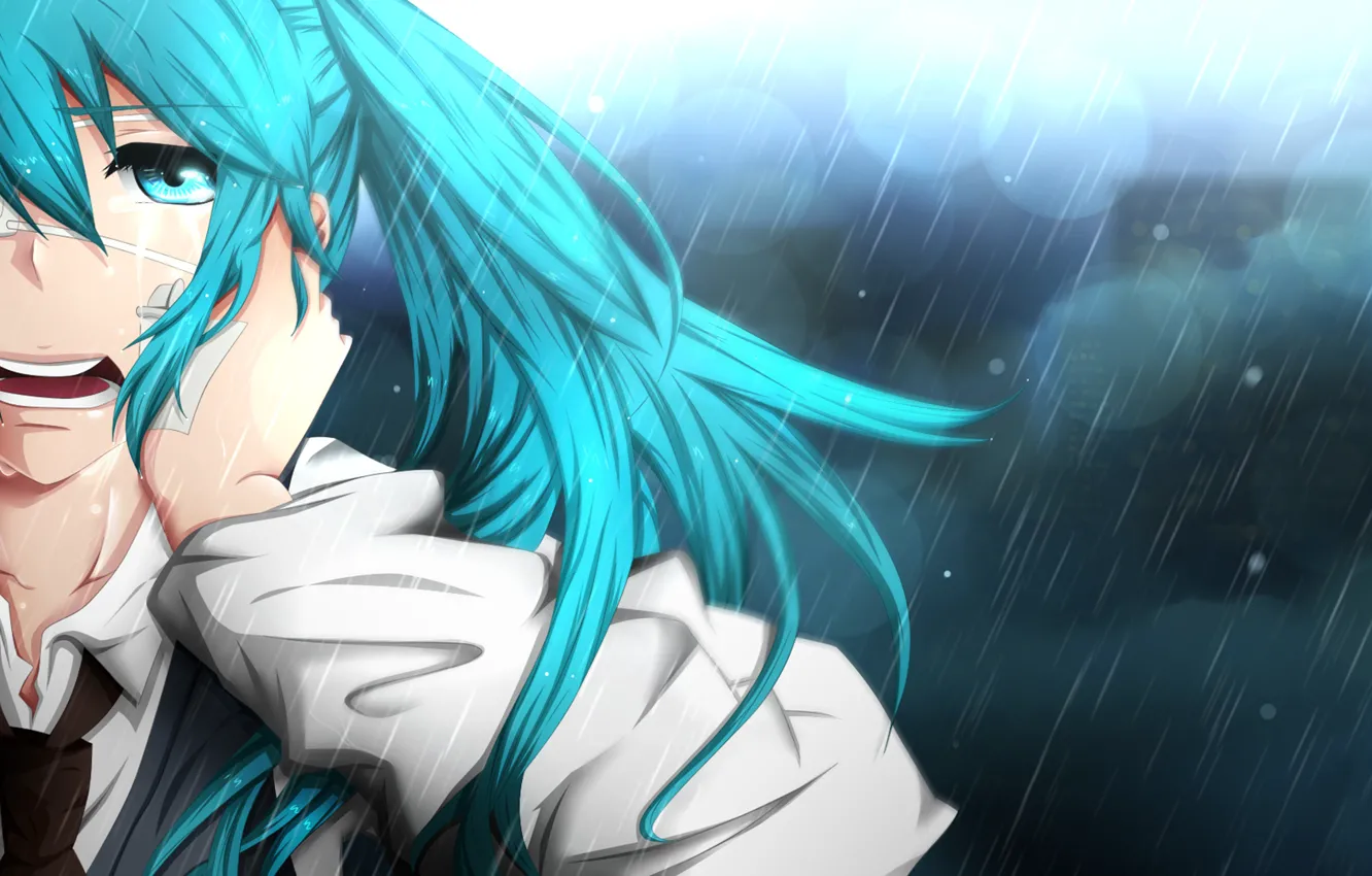 Photo wallpaper Anime, Hatsune Miku, Vocaloid, rain.