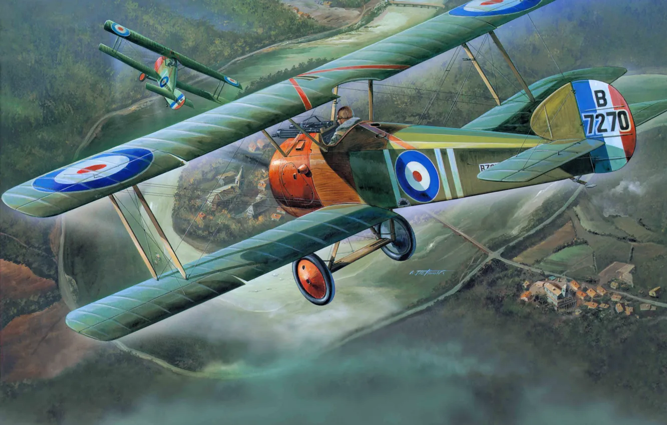 Photo wallpaper the plane, fighter, art, British, biplane, single, times, aircraft