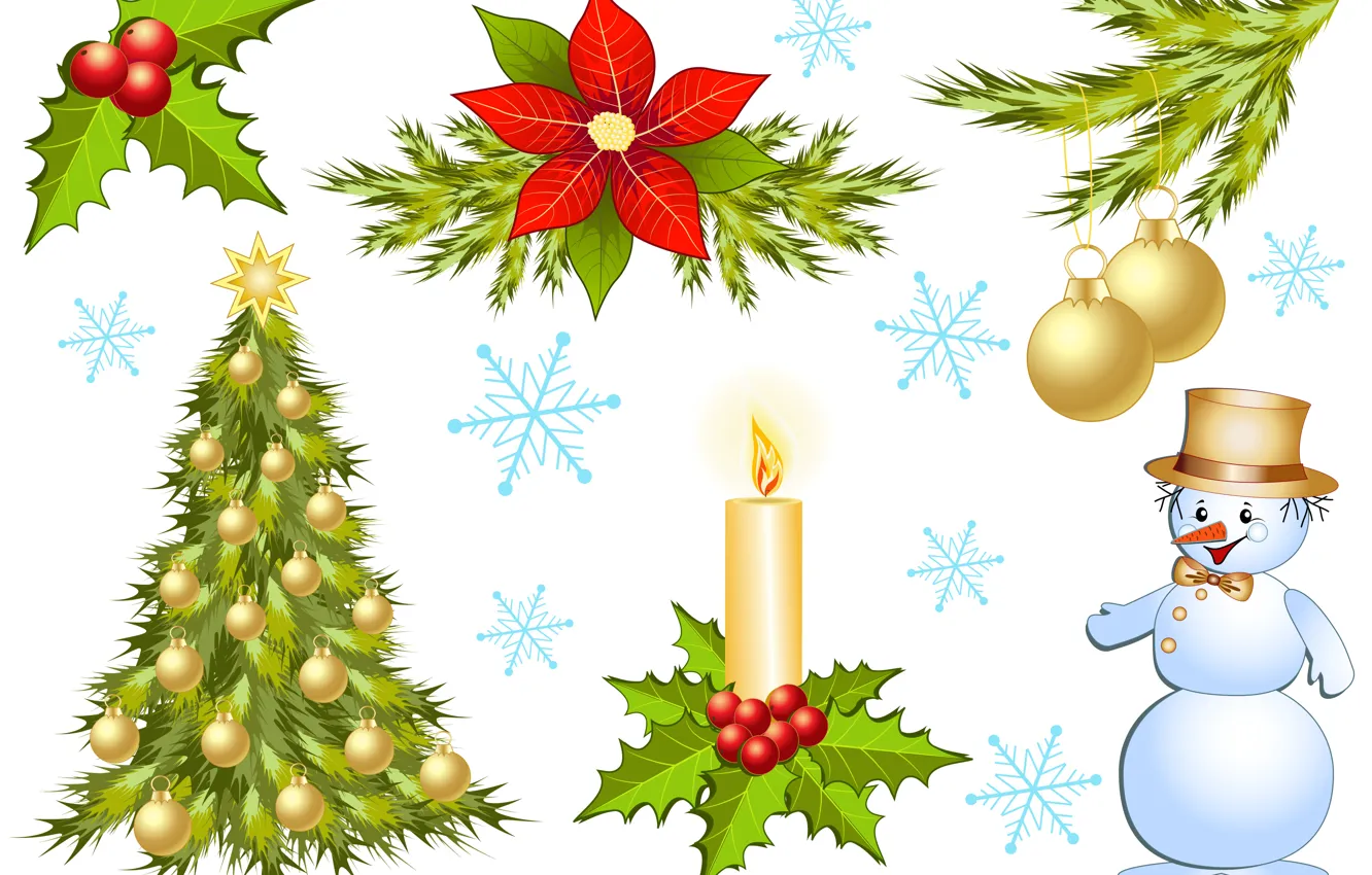Photo wallpaper holiday, candle, vector, art, snowman, tree