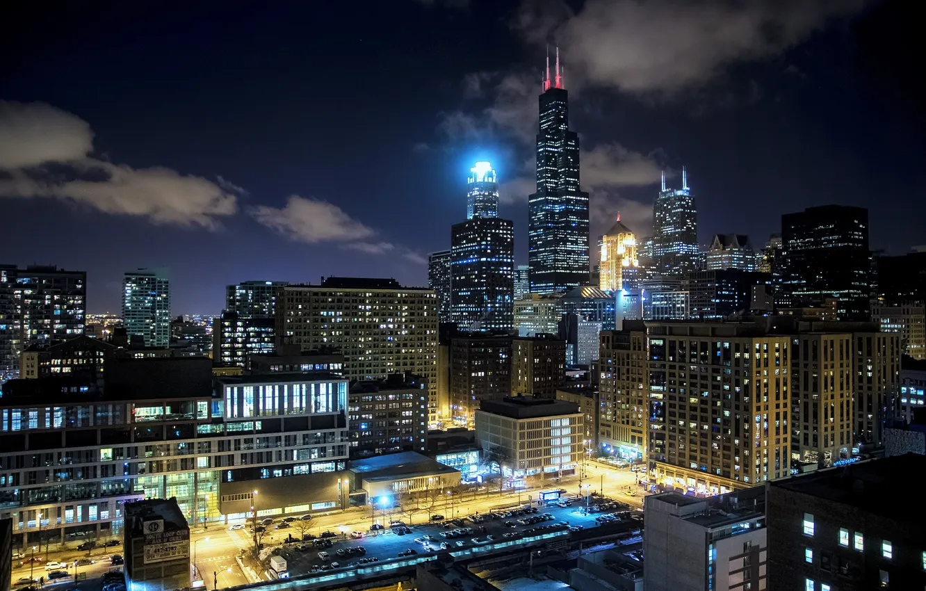 Photo wallpaper night, skyscrapers, Chicago, USA, America, Chicago