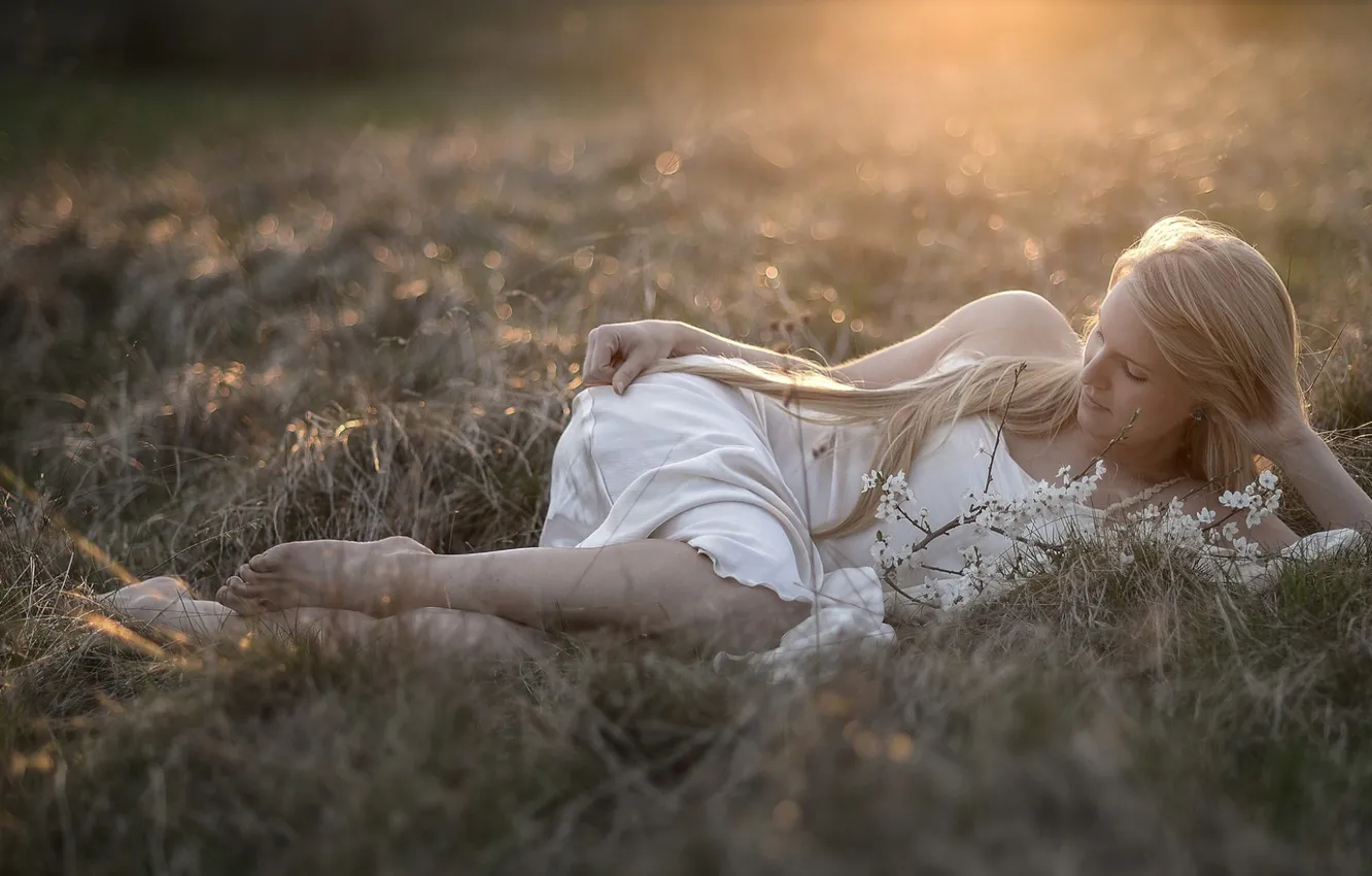 Photo wallpaper field, girl, light