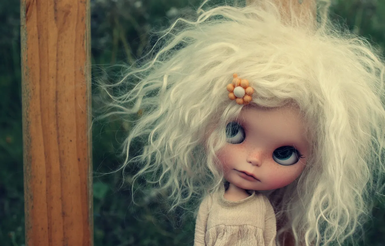 Photo wallpaper face, mood, hair, toy, doll, blonde