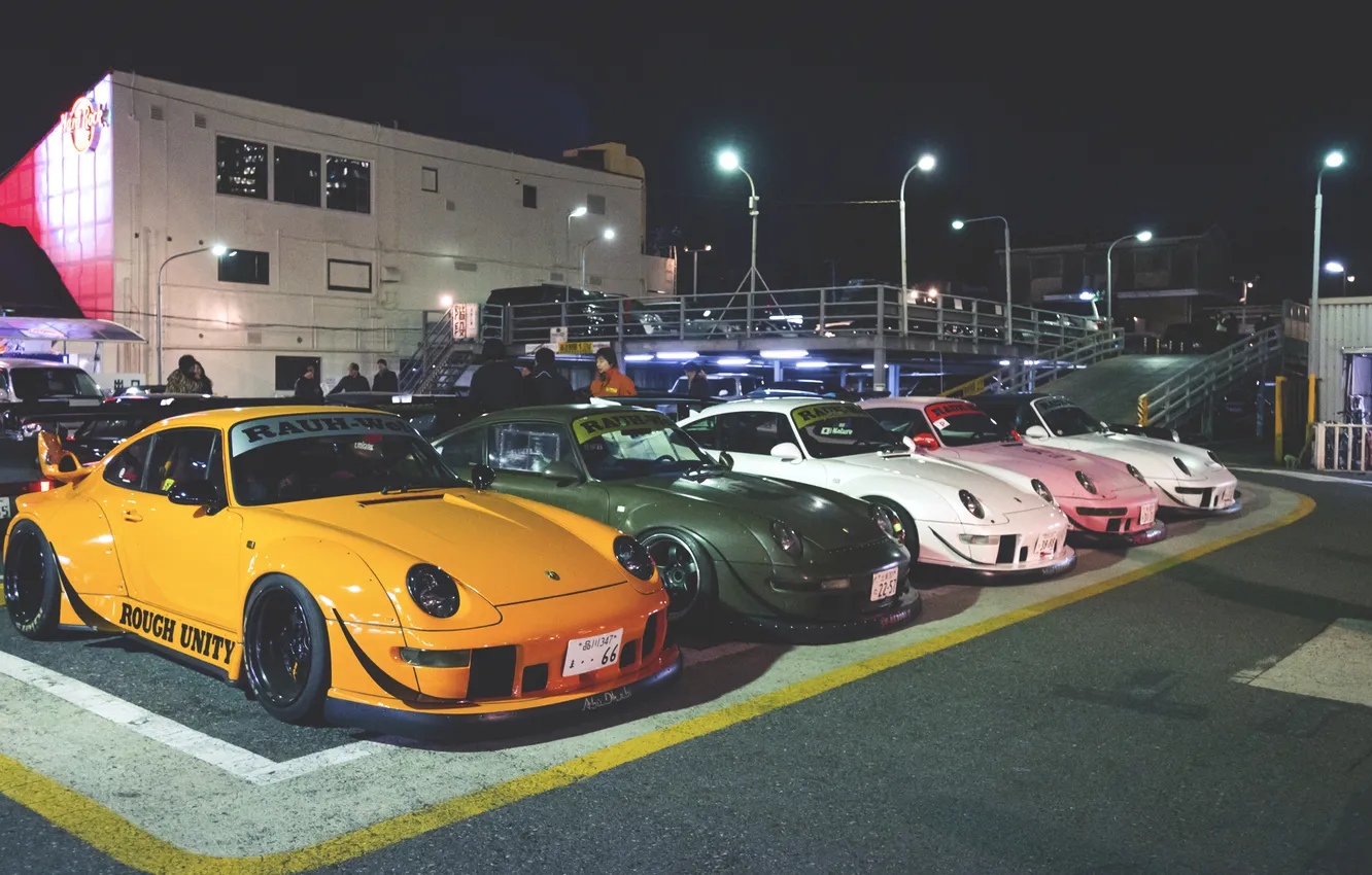 Photo wallpaper night, 911, Porsche, Parking, Porsche, night, parking