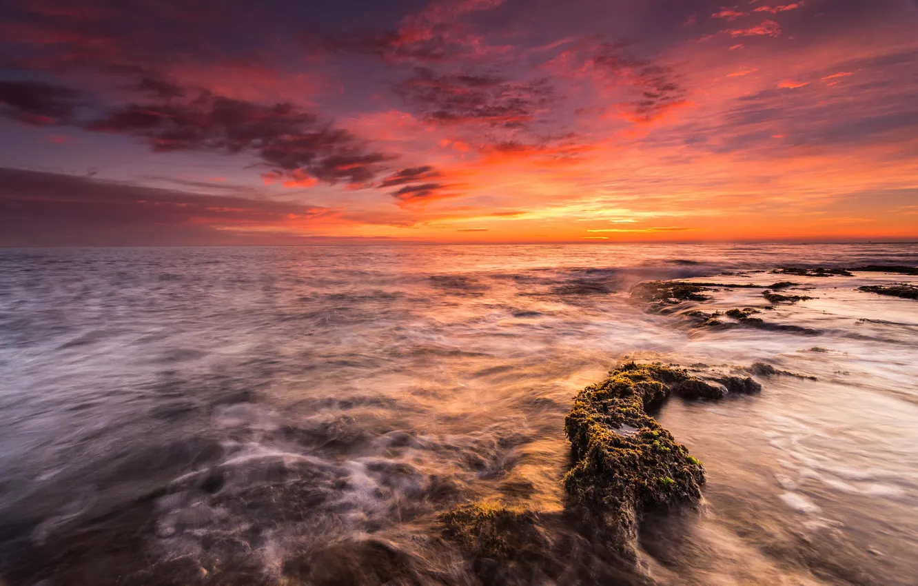 Photo wallpaper sea, the sky, landscape, sunset, horizon