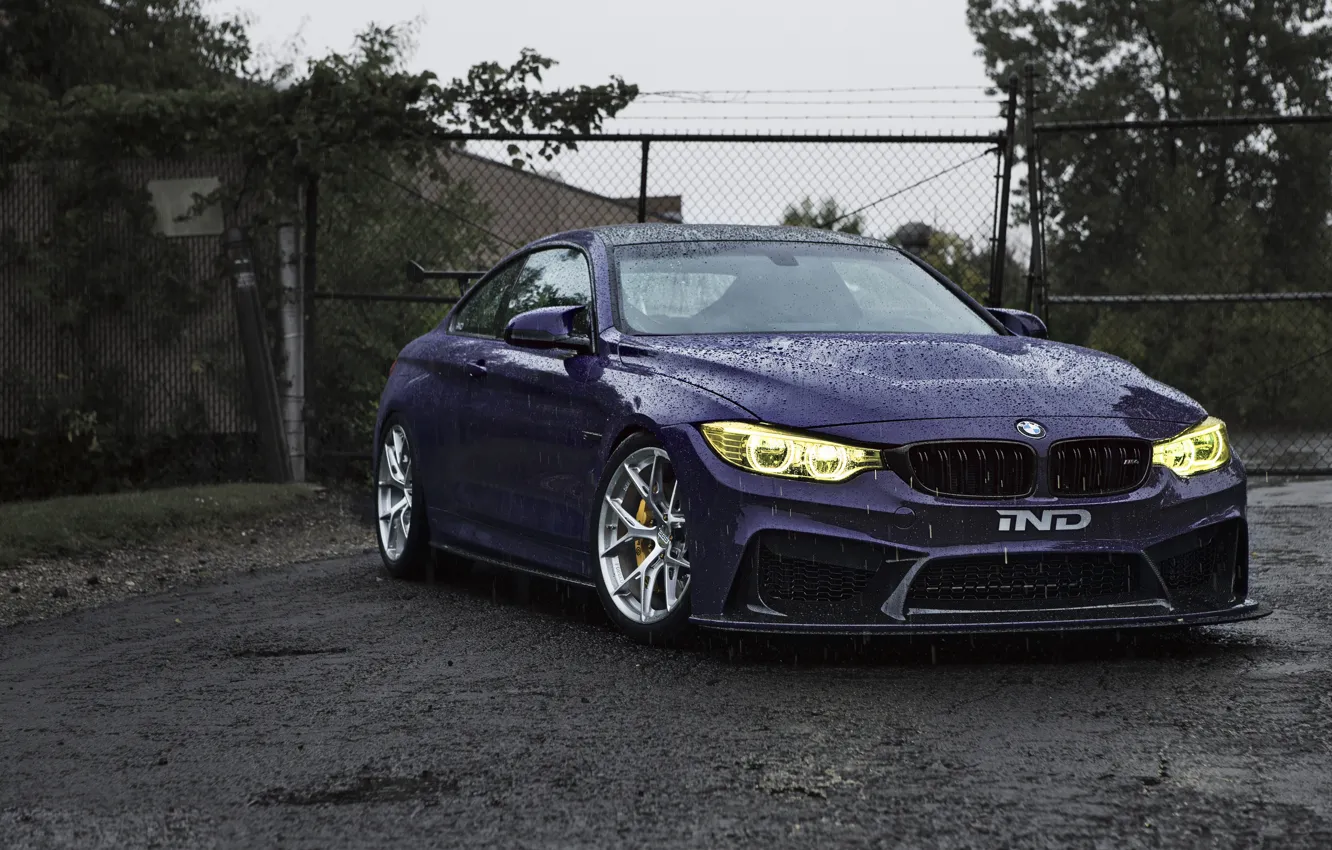 Photo wallpaper BMW, rain, Front, IND, M4 Coupe