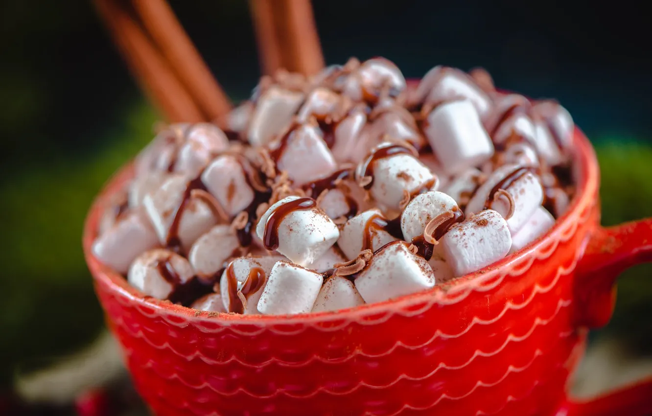 Photo wallpaper mug, Cup, syrup, marshmallow, marshmallows