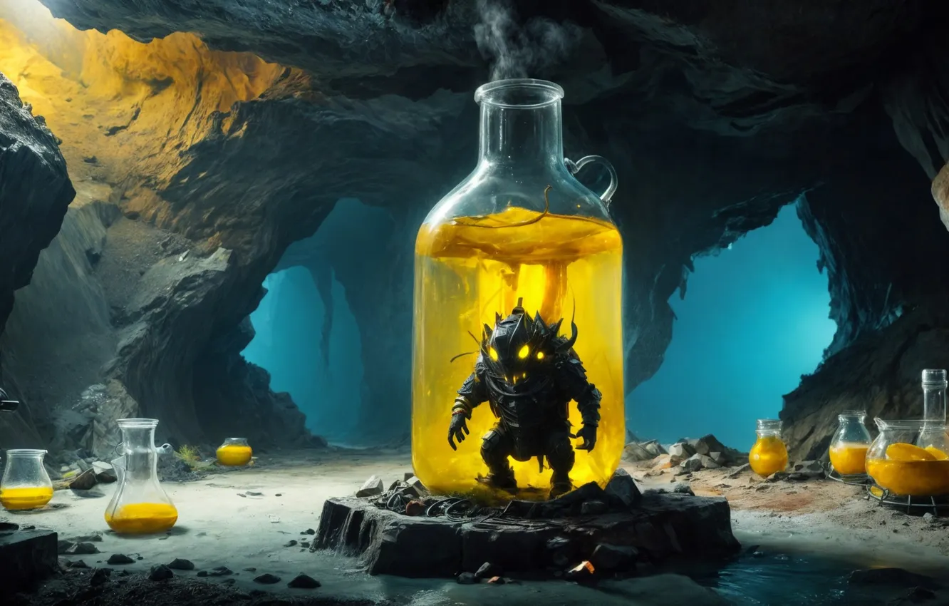 Photo wallpaper monster, liquid, being, cave, bulb
