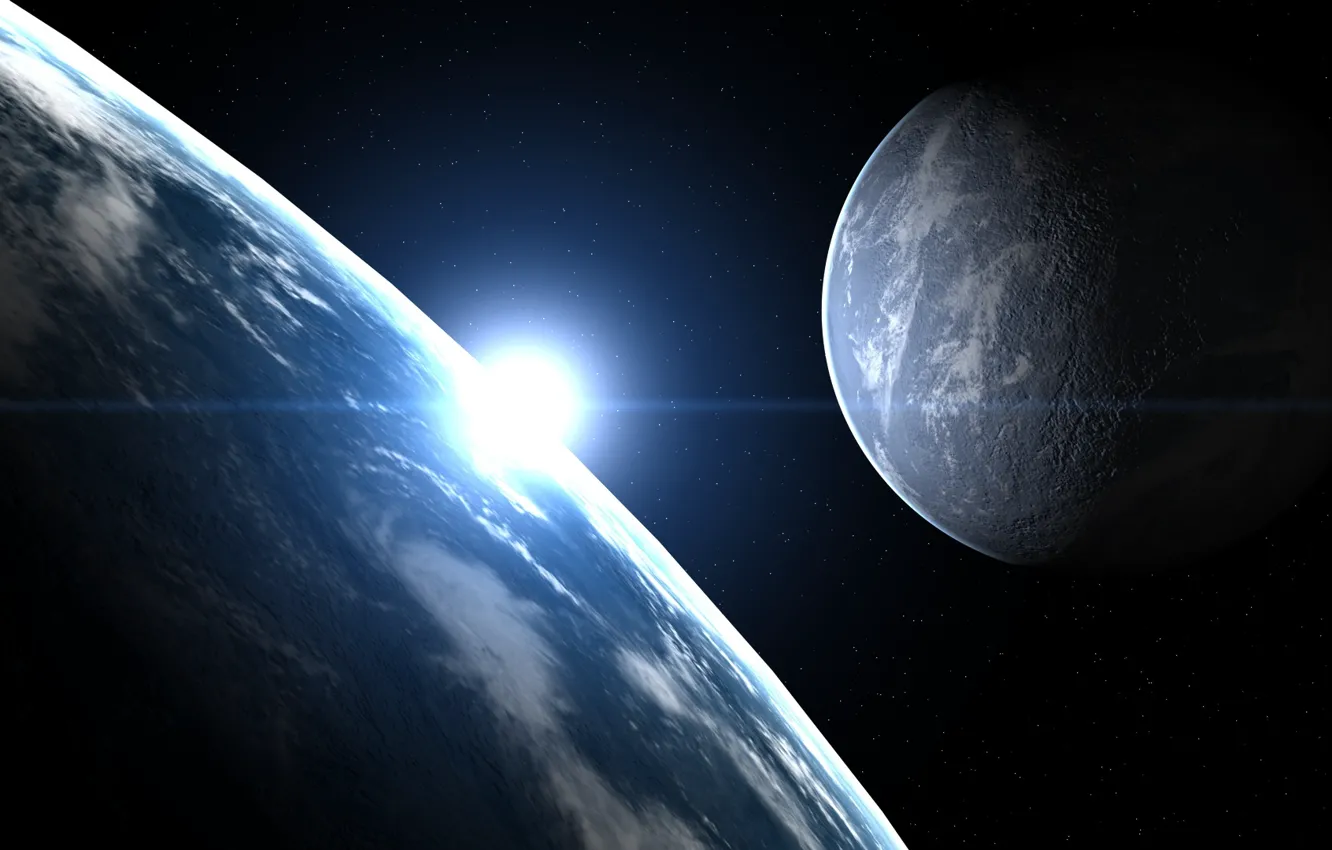 Photo wallpaper space, stars, earth, the moon, planet, satellite