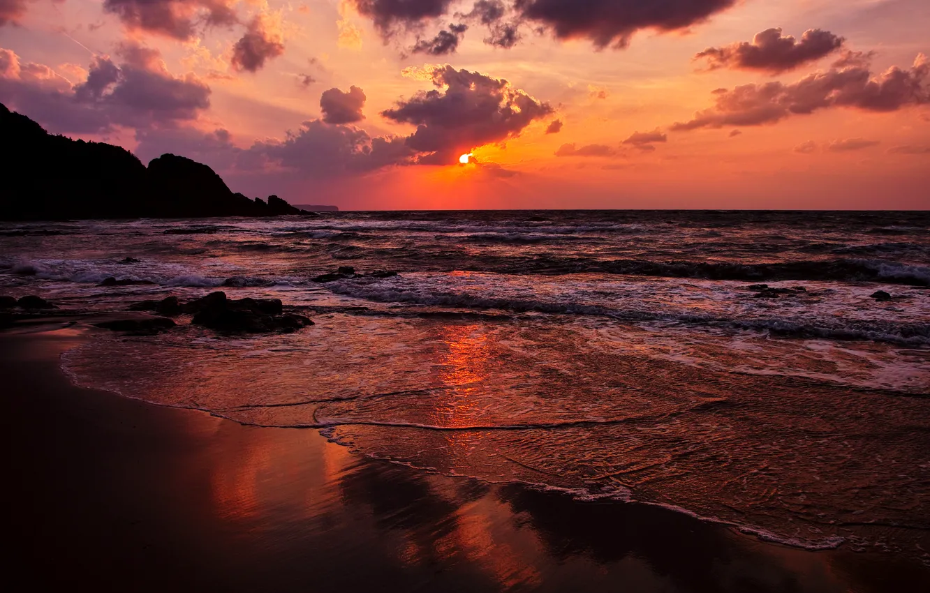 Photo wallpaper sea, beach, the sky, sunset