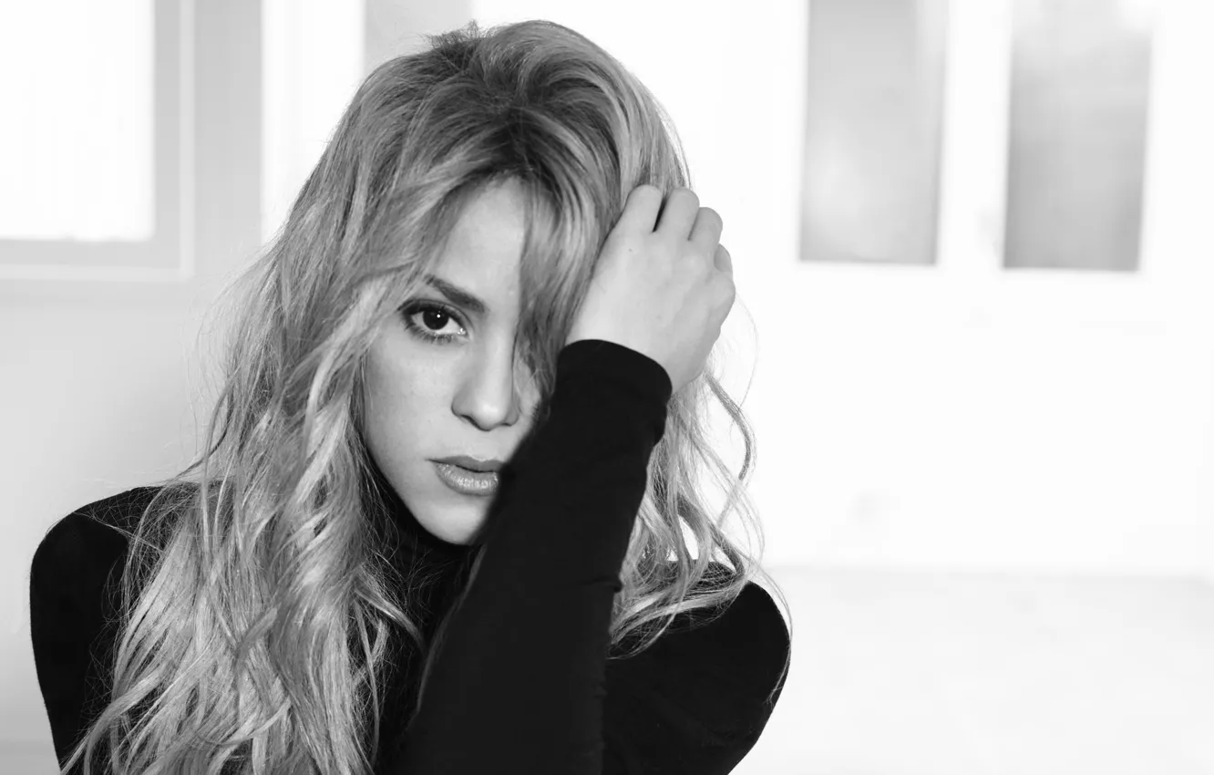 Photo wallpaper blonde, black and white, singer, Shakira, Shakira