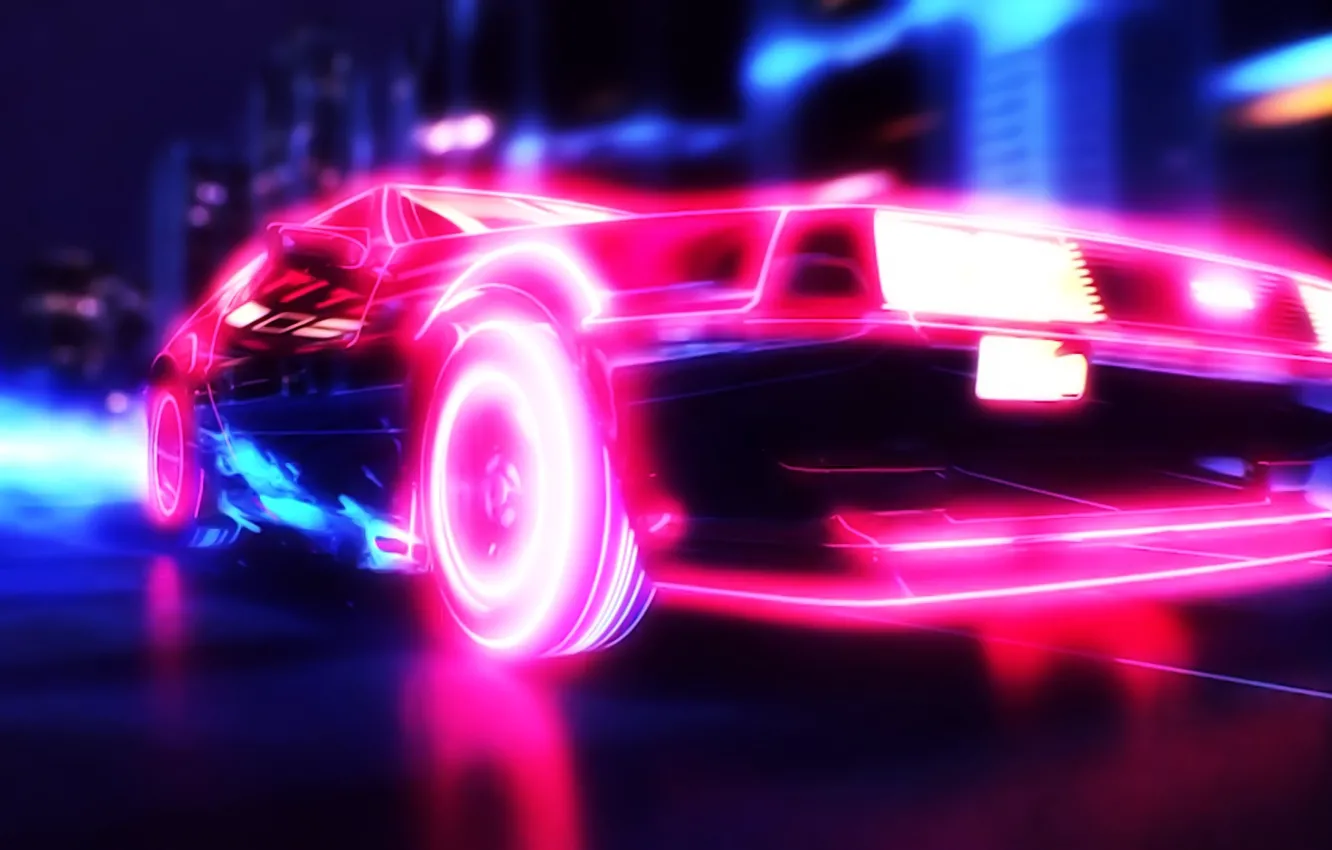Photo wallpaper Car, Neon, synthwave